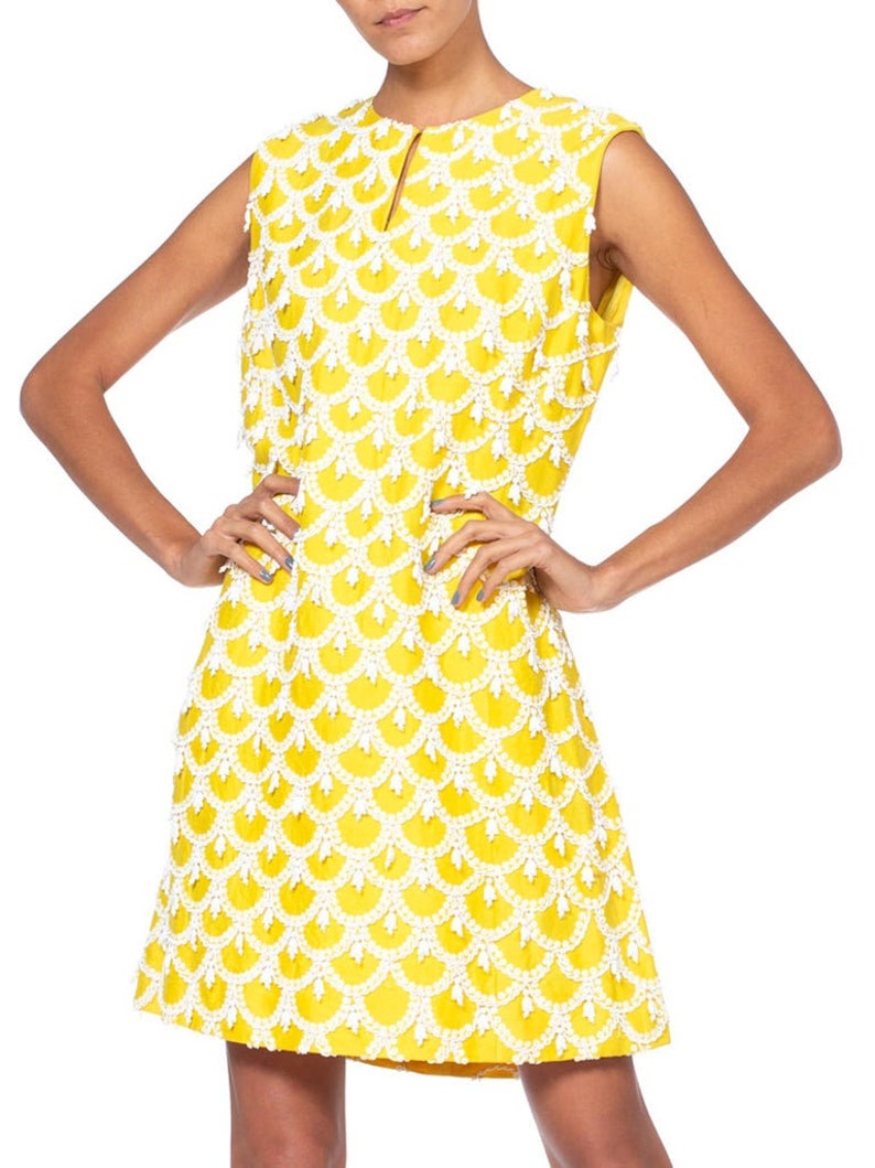 1960'S Yellow Hand Beaded Silk Radzimir Mod Cocktail Dress image 9