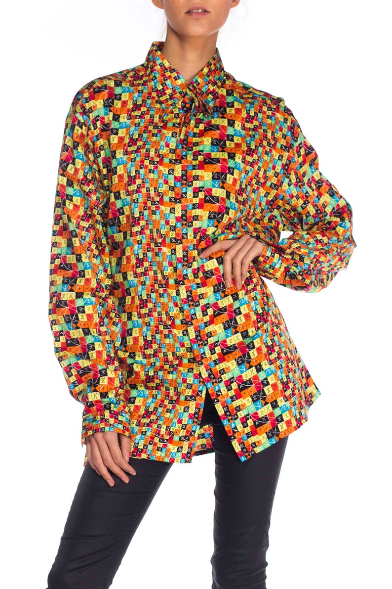 1990S GIANNI VERSACE Multicolor Printed Cotton Symbols Men's Shirt Sz 50 image 1