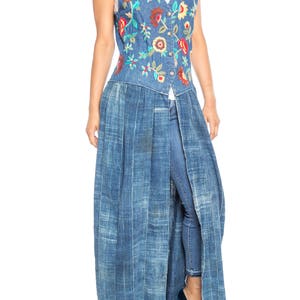 MORPHEW COLLECTION Floral Embroidered Cotton Denim & African Indigo Maxi Duster image 3