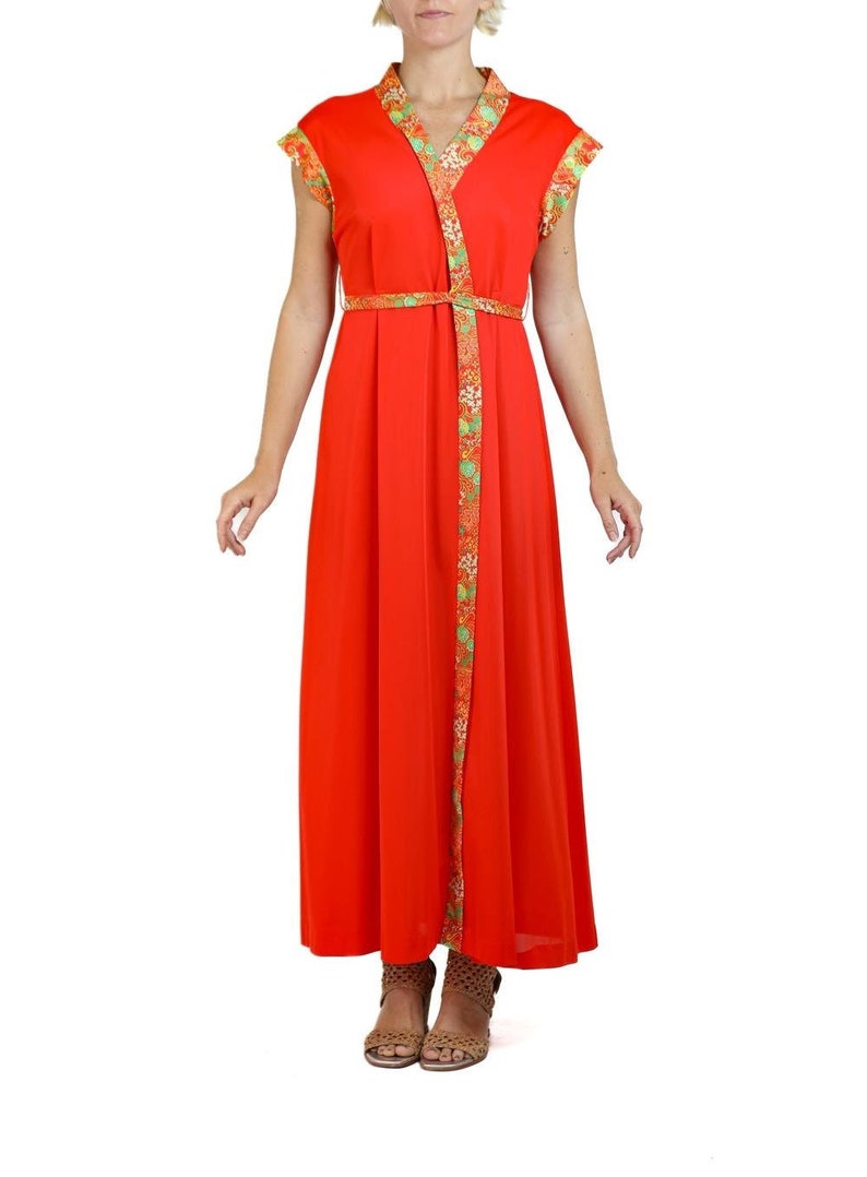 1970S Red, Green Yellow Belted Dress image 2