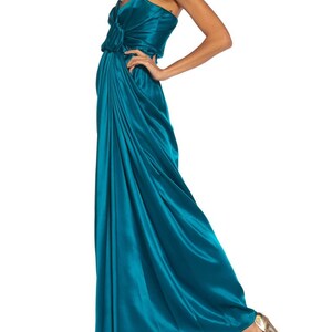 1980S Yves Saint Laurent Teal Haute Couture Silk Satin Draped Strpless Gown image 6