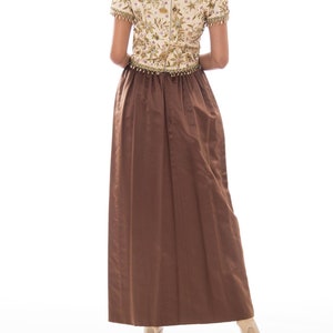 1950S BALENCIAGA Style Ivory & Brown Silk Duchess Satin Gown With Elaborate Gold Metalwork Embroidery Crystal Beading image 5