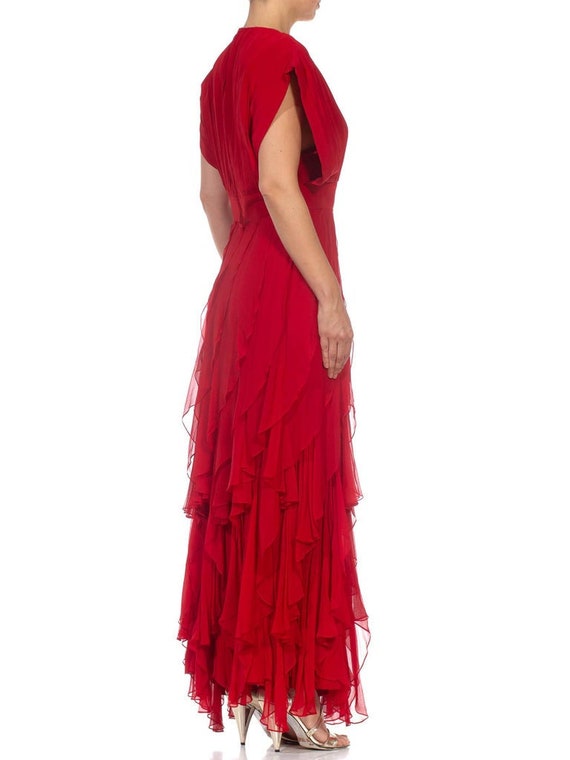 1980S Red Silk Chiffon Pleated Bodice Gown With B… - image 3