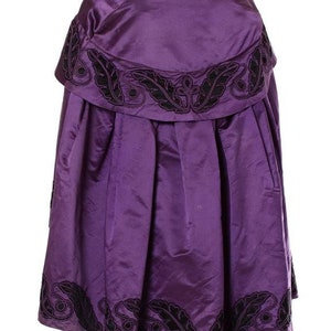 Victorian Purple & Black Silk Satin 1850-70 Cape With Hand-Quilted Lining Appliqués image 5