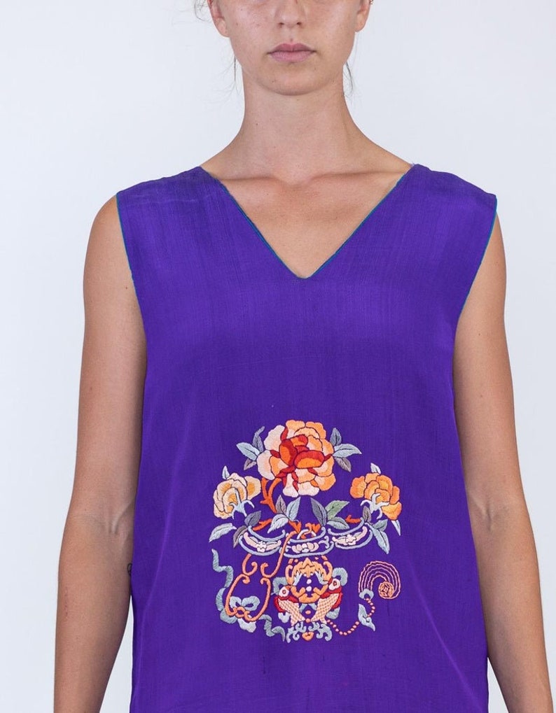 1920S Purple Hand Embroidered Silk 3-Piece Chinese Lounge Pajamas image 9