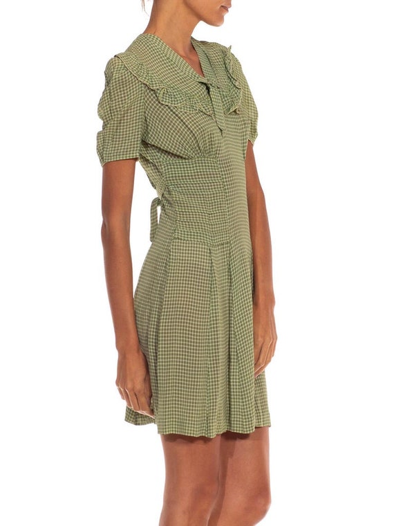 1930S Green  White Cotton Checkered Dress - image 3