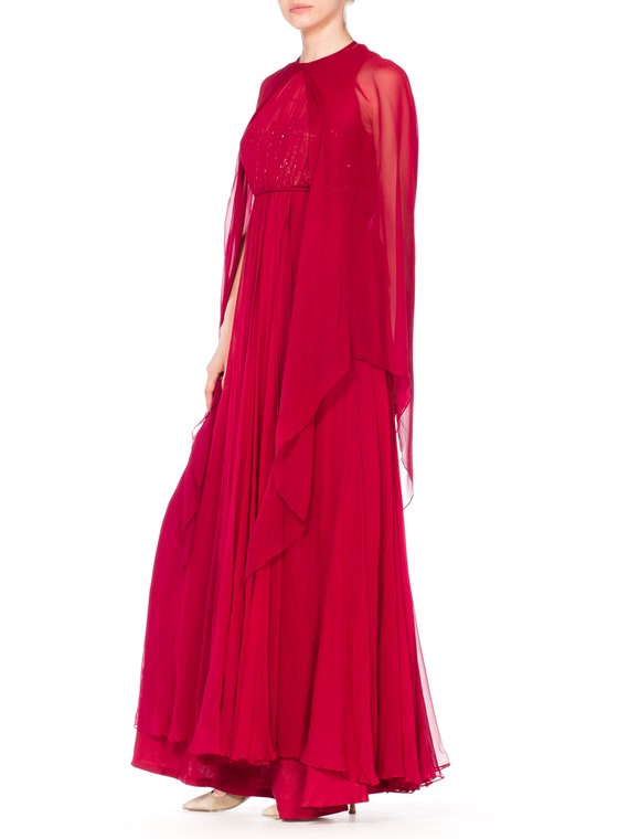 1970S ALFRED BOSAND Cranberry Red Beaded Silk Chi… - image 5