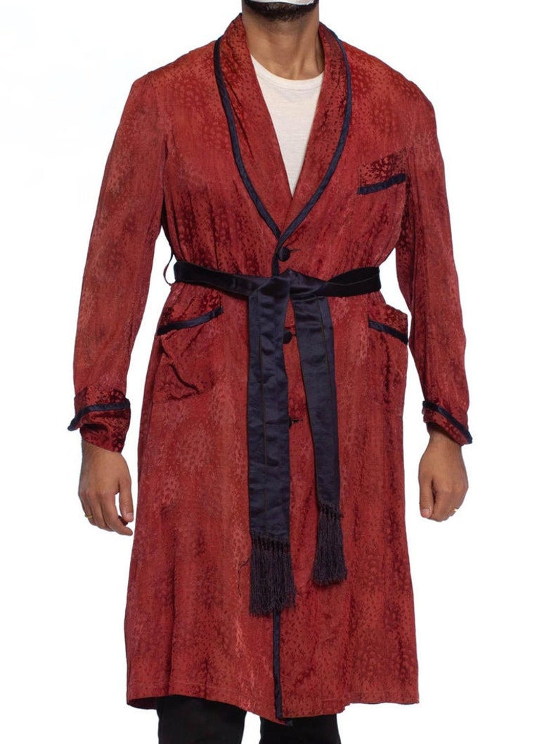1920S Maroon Silk Jaquard Antique Mens Robe image 2