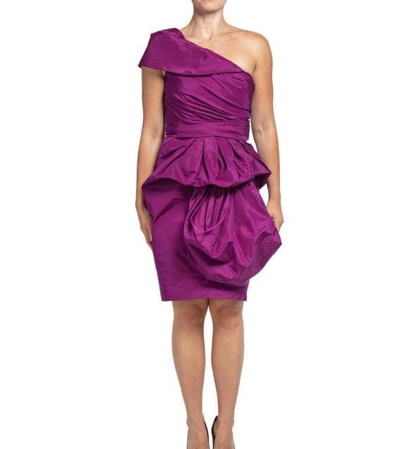 2000S Oscar De La Renta Egplant Purple Silk Faille