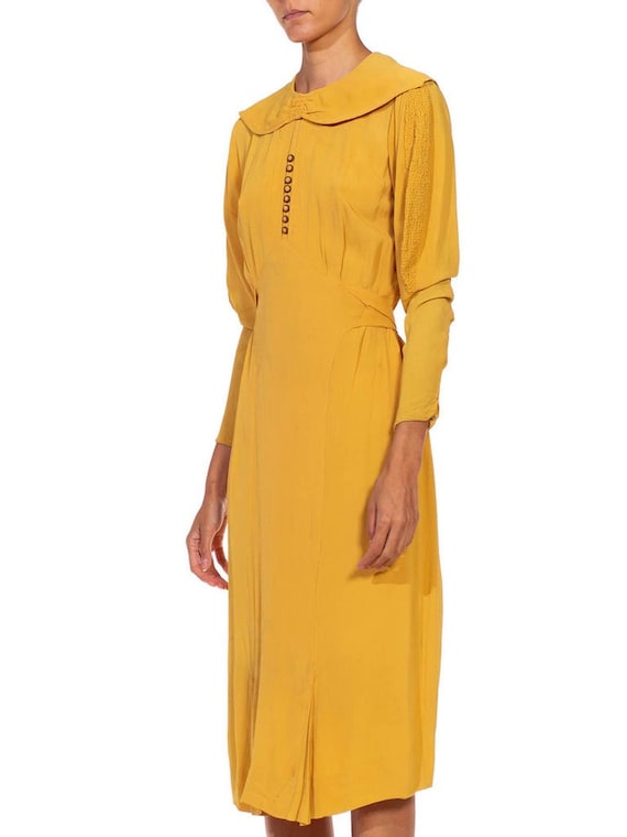 1930S Mustard Yellow Rayon Crepe Caplet Dress Wit… - image 6