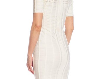 2000S HERVE LEGER White Poly Blend Knit Body-Con Bandage Mini Dress 2000S HERVE LEGER White Poly Blend Knit Body-Con Bandage Mini Dress