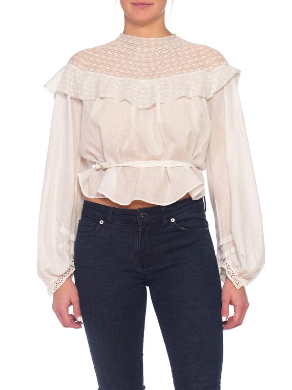 White Cotton Voile & Tape Lace Swan Neck Blouse Wi