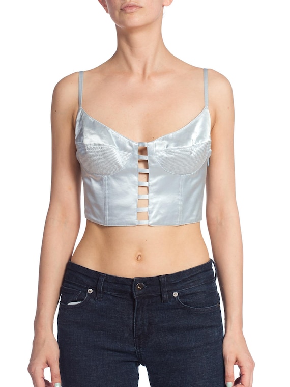 1990'S GIANNI VERSACE Baby Blue Satin Bra Top Bus… - image 1