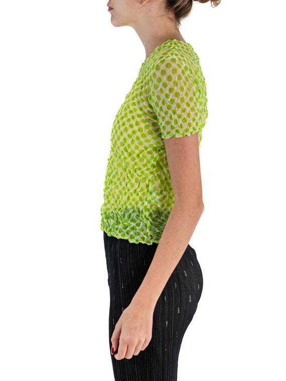 1990S Issey Miyake Lime Green Sheer Polyester Shr… - image 2