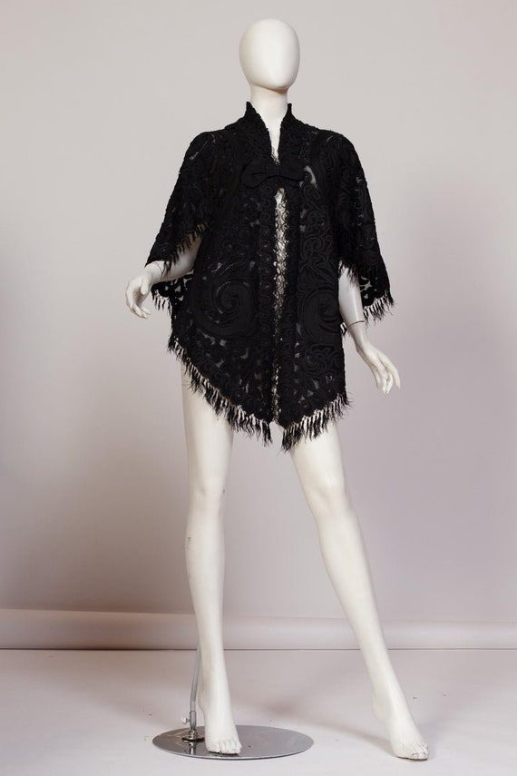 Victorian Black Silk & Cotton Net Appliquéd Dolma… - image 6