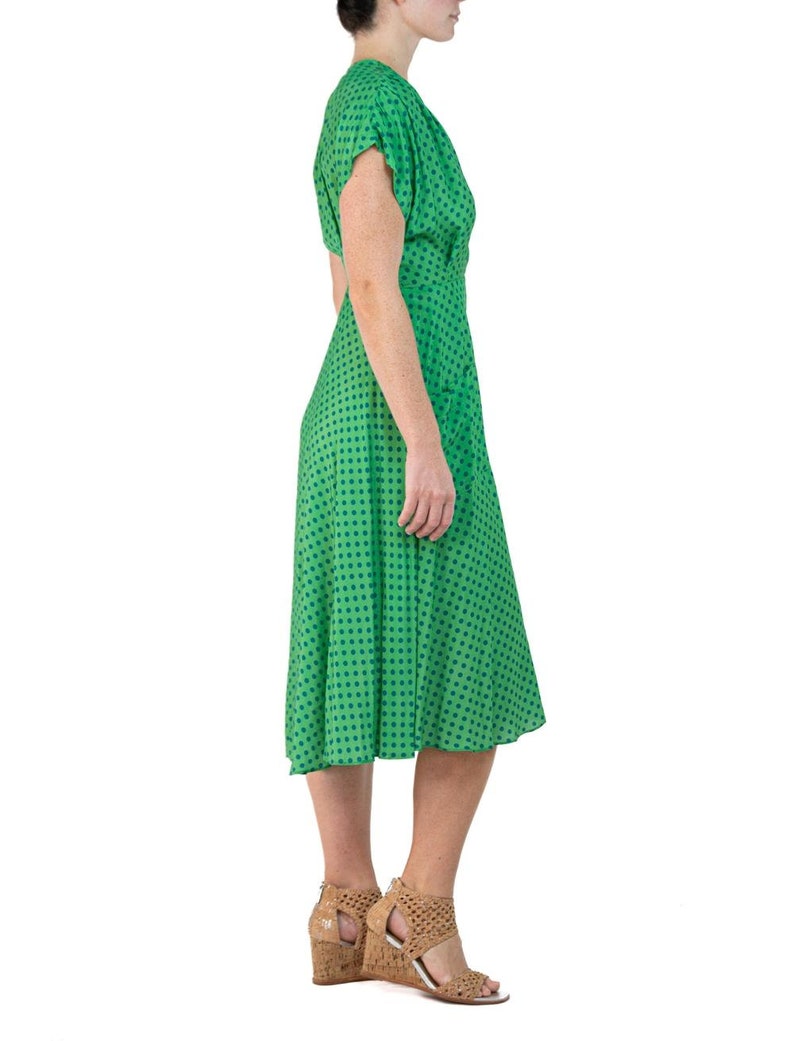 Morphew Collection Green & Blue Polka Dot Novelty Print Cold Rayon Bias Dress Master Medium image 3