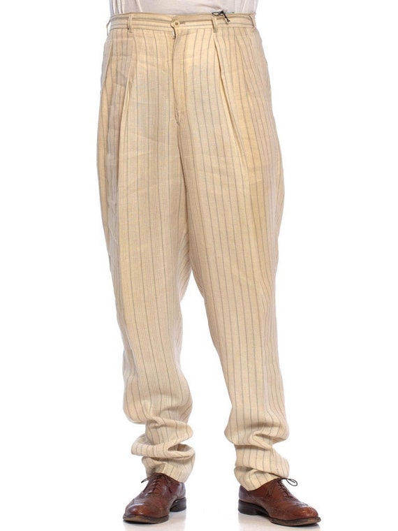 1980S Comme Des Garcons Creme Striped Linen Mens … - image 1