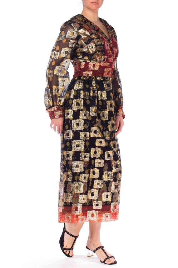 1970S Black & Red Poly/Lurex Jacquard Long Sleeve… - image 3