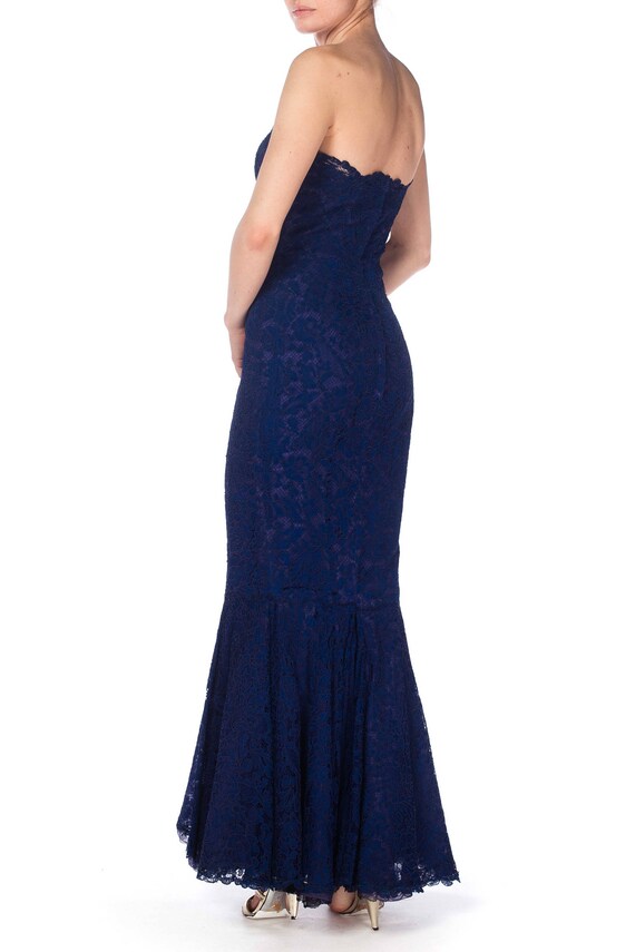 1950S Navy Blue Silk & Lace Strapless Gown With T… - image 3