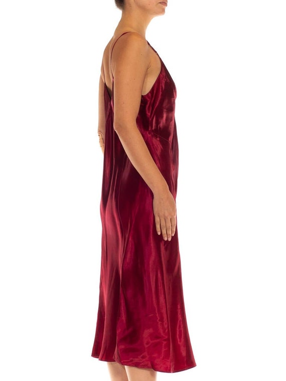 1930S Ruby Red Rayon Satin Bias Cut Slip Dress - image 4