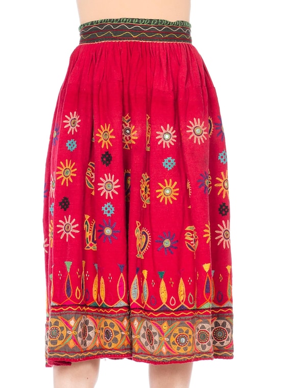 1970S Indian Cotton Hand Embroidered Skirt With Gl