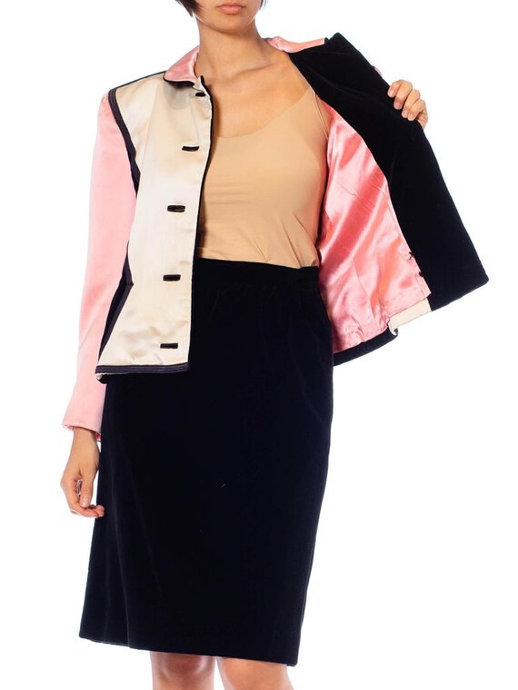 1980S Yves Saint Laurent Black  Pink Silk Duchess… - image 4