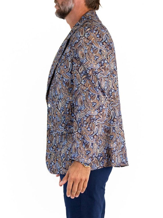 1970S Blue  Brown Polyester Paisley Print Blazer - image 2