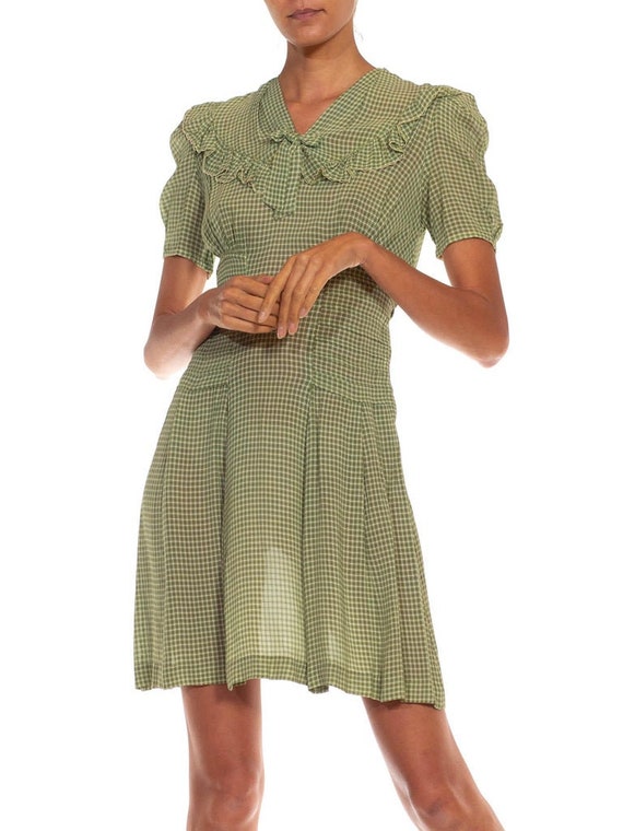 1930S Green  White Cotton Checkered Dress - image 7