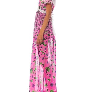 1960S Pink Floral Cotton Lawn Maxi Dress With Cape Sleeves & Lace Trim image 4