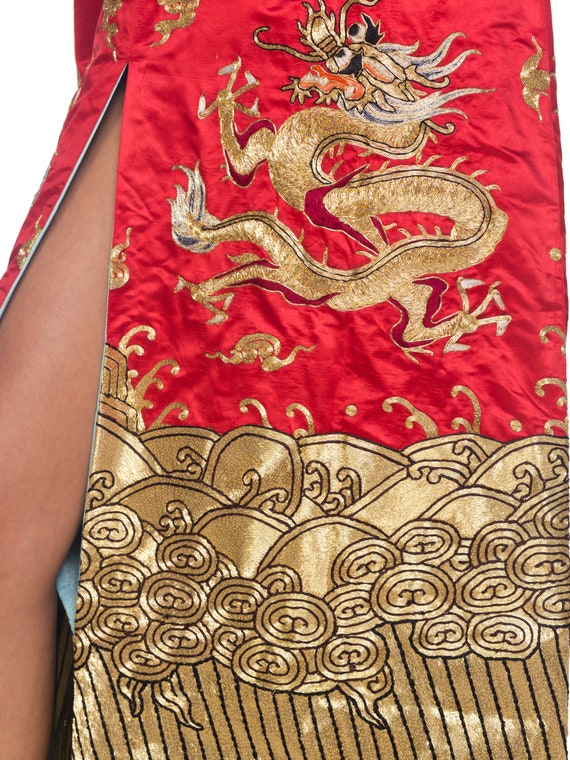 Metallic-golden Dragons Embroidered Red Chinese O… - image 9