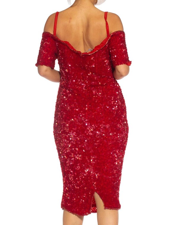 1980S Red Silk Sequin Encrusted Cocktail Dress - image 9