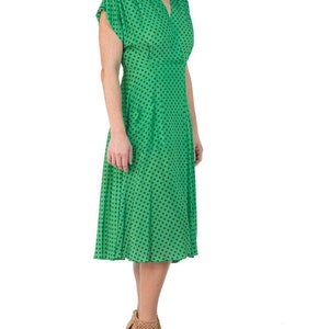 Morphew Collection Green & Blue Polka Dot Novelty Print Cold Rayon Bias Dress Master Medium image 6