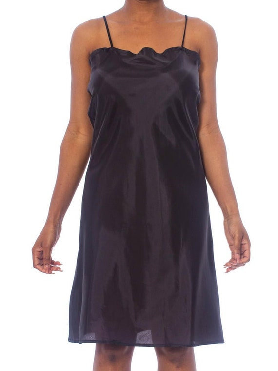 1970S Black Bias Cut Rayon 20S/30S Style Slip Dres