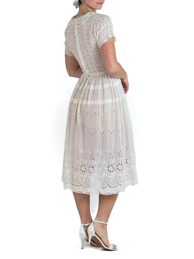 Edwardian White Organic Cotton Lawn Embroidered Lace Summer Tea Dress image 3