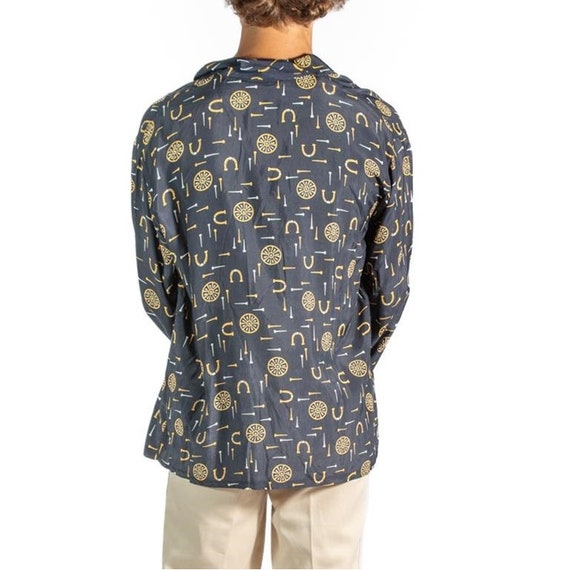 1940S Navy Blue  Yellow Rayon Mens Pajamas - image 4