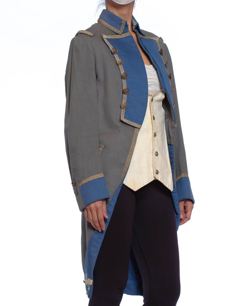 1920S Grey Blue Wool 18Th Century Style Military Frock Coat image 6