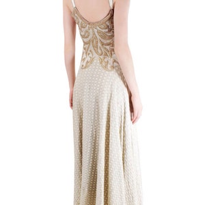 1940S Champagne Rayon & Silk Silver Lamé Jacquard Quilted Gown With Appliqué Bodice image 3