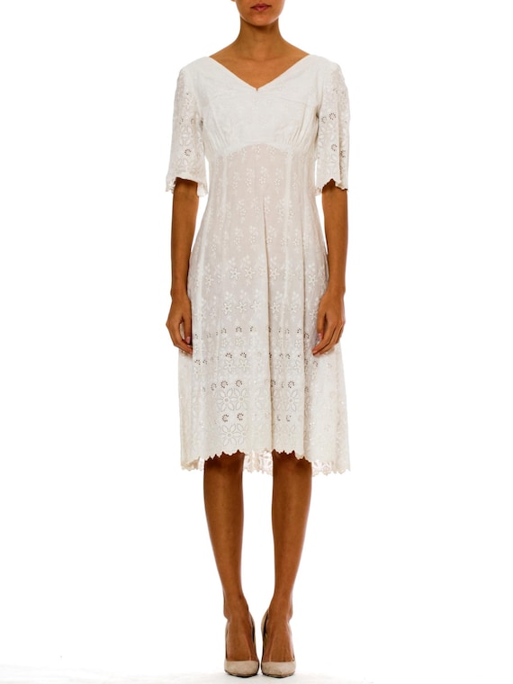 Victorian White Organic Cotton Dress With Floral … - image 1