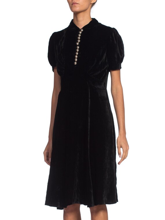 1930S Black Bias Cut Silk Velvet Dress With Fab Silve… - Gem
