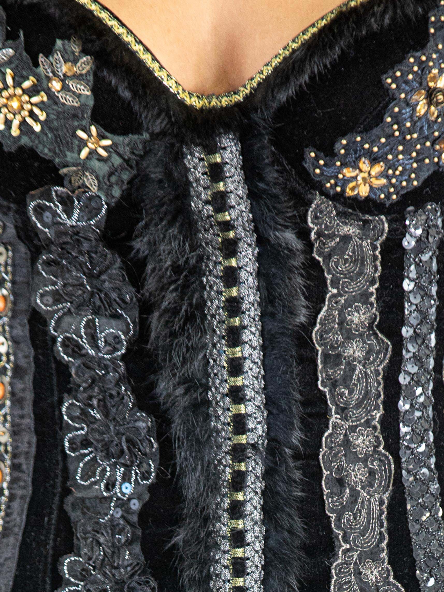 希少 DOLCE&GABBANA ヴィンテージ ベロア ポンパドゥール夫人 長袖 Dolce Gabbana Black & Gold Beaded Polyester Velvet Corset
