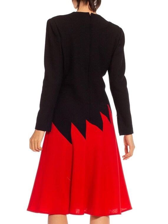 1980S Galanos Red & Black Long Sleeved Dress - image 4