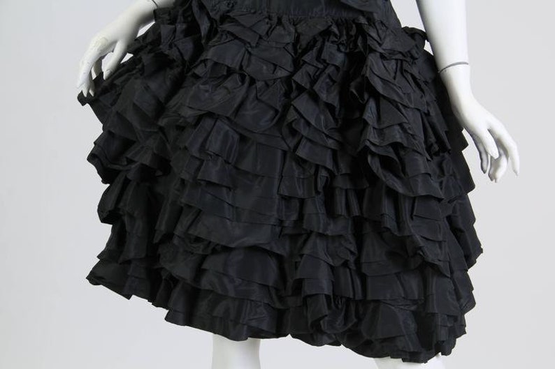 1950S PAULA WHITNEY Black Haute Couture Silk Taffeta Amazing Ruffled Poof Ball Skirt Cocktail Dress image 7