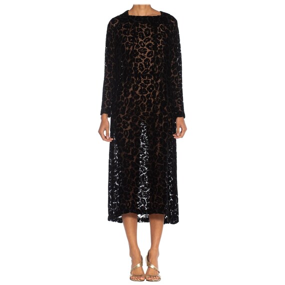1920S Black Silk Burnout Velvet Long 