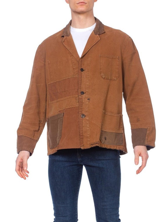 1940S Brown Patchwork Cotton Men's French Workwear