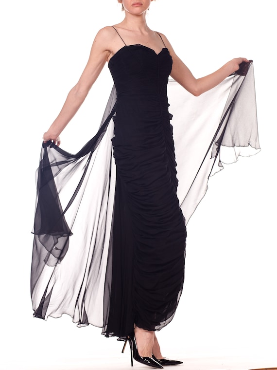 1950S BETTY LYNNE Black Silk Chiffon Demi-Couture… - image 4