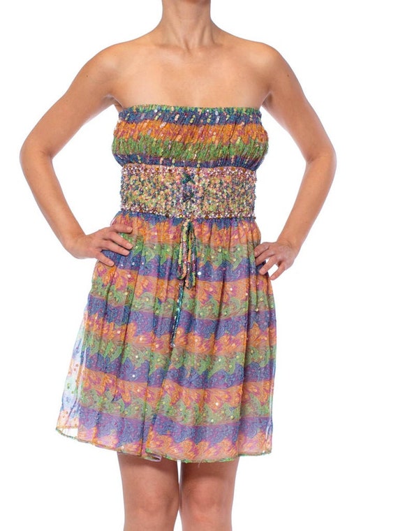 1960S VALENTINA Rainbow Psychedelic Polyester Chi… - image 9