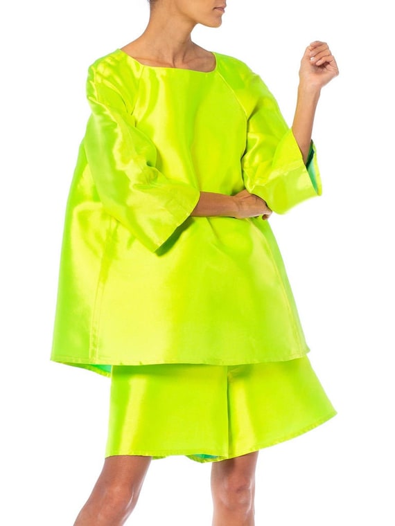 1990S Gianfranco Ferre Lime Green Silk  Poly Over… - image 3