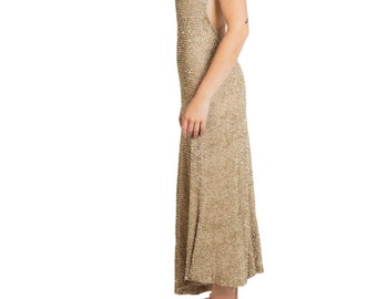 1990S Ralph Lauren Gold Knit With Sequins and Beads Gown - Etsy
