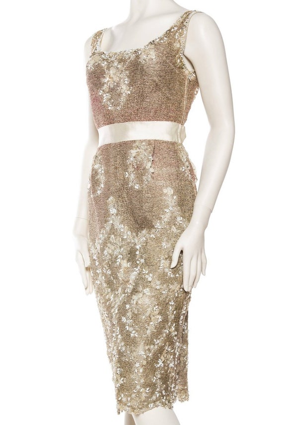 1950S MAGGY ROUFF Cream & Pink Haute Couture Silk… - image 3