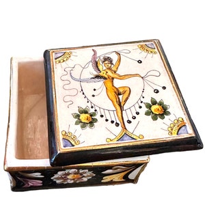 Morphew Abode 1950S White Italian Cermanic Handpainted Angel With Flowers Box Matching Saucers image 2